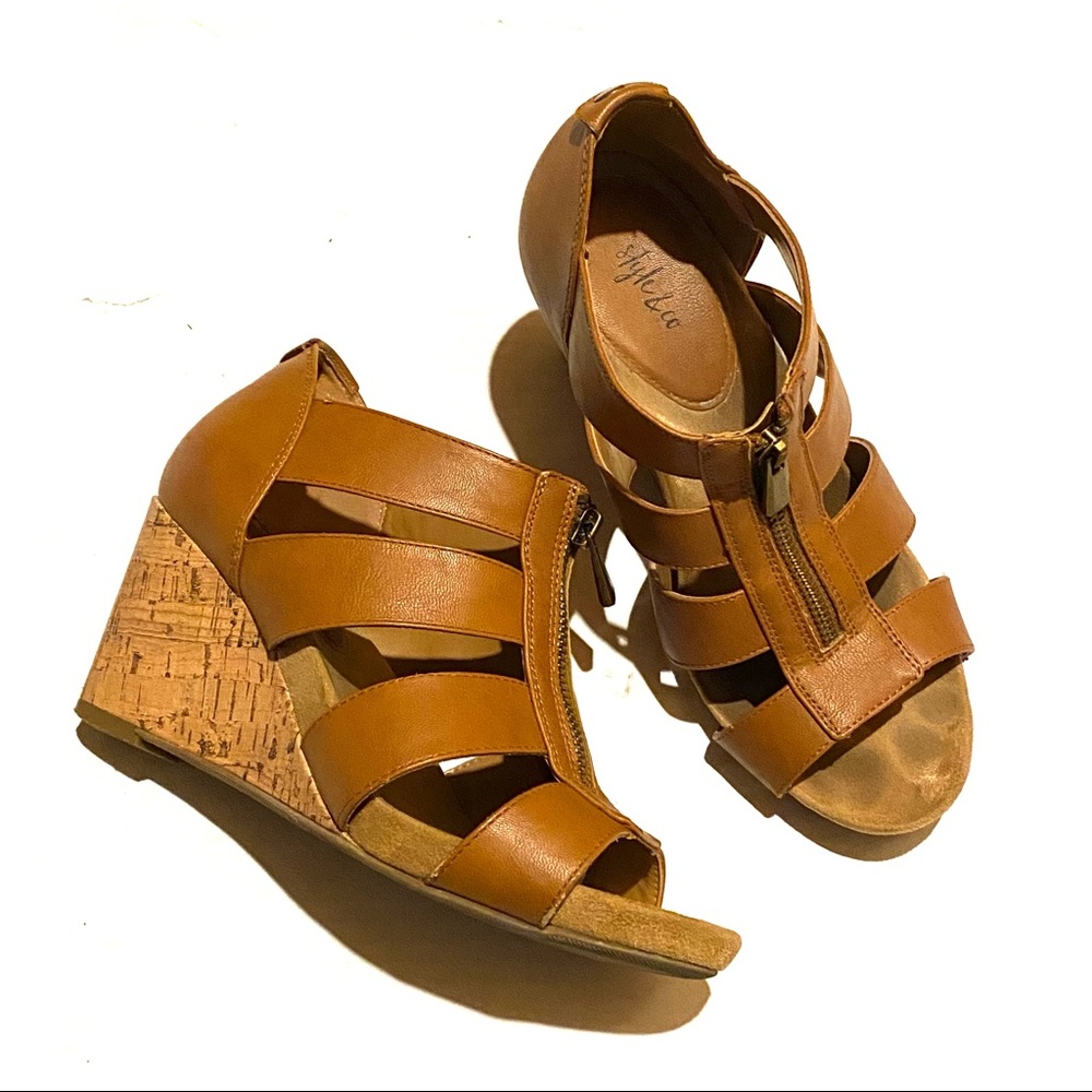 Style & Co Cork Wedge Strappy Gladiator Style Sandal Shoe Women's 8.5